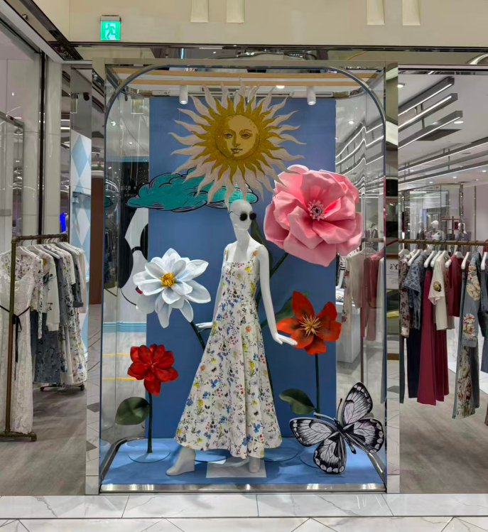 spring flower retail window display