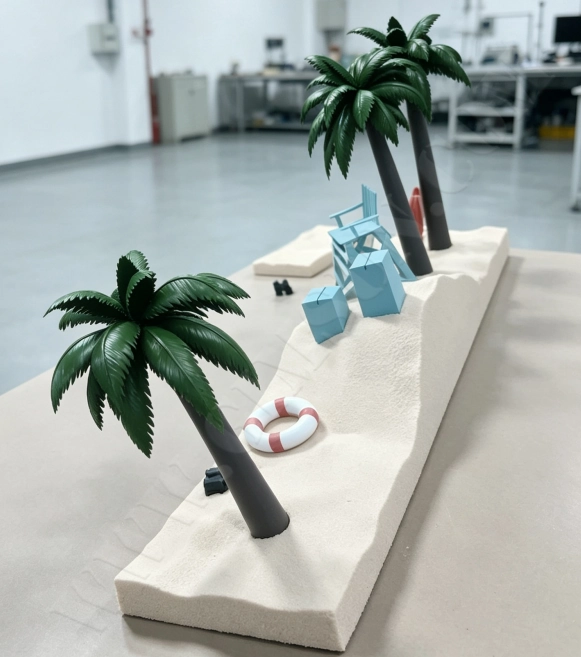 Detailed 3D printed props in the TISSOT summer window display